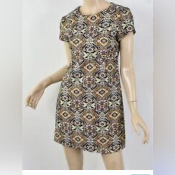 ZARA TRAFALUC TAPESTRY GEOMETRIC PATTERN MINI DRESS‎ SIZE S - Picture 1 of 8